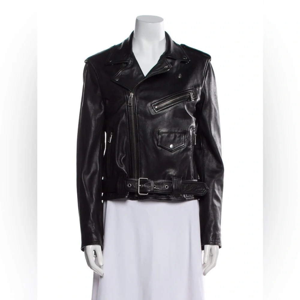 Polo Ralph Lauren Black Leather Biker Jacket - 100% Sheep Leather - size L - Picture 6 of 9